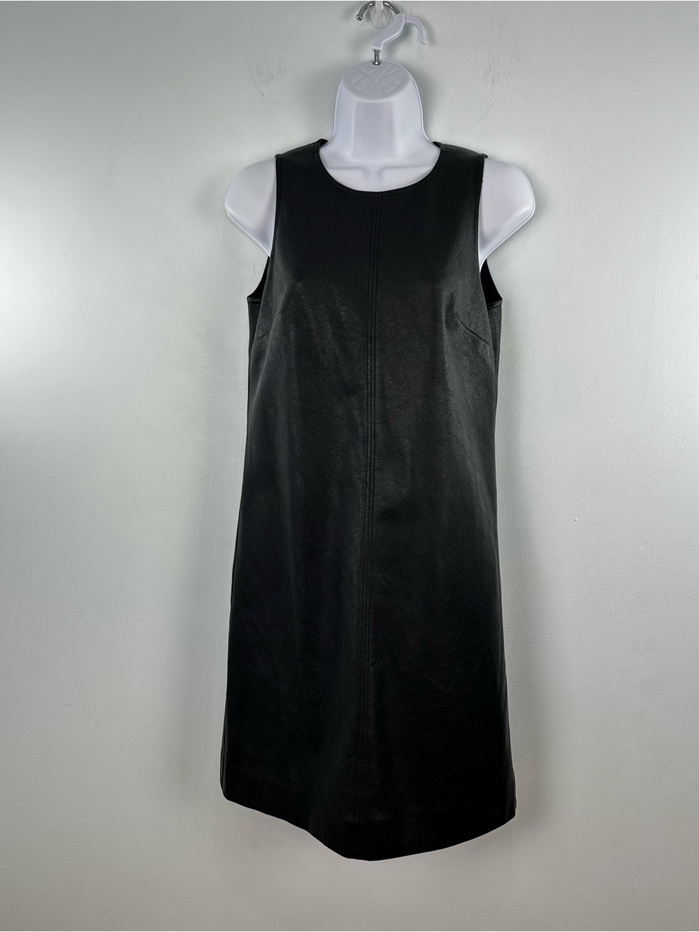 J.Crew Black Faux Leather Shift Lined Knee Length Sleeveless Dress Size 0